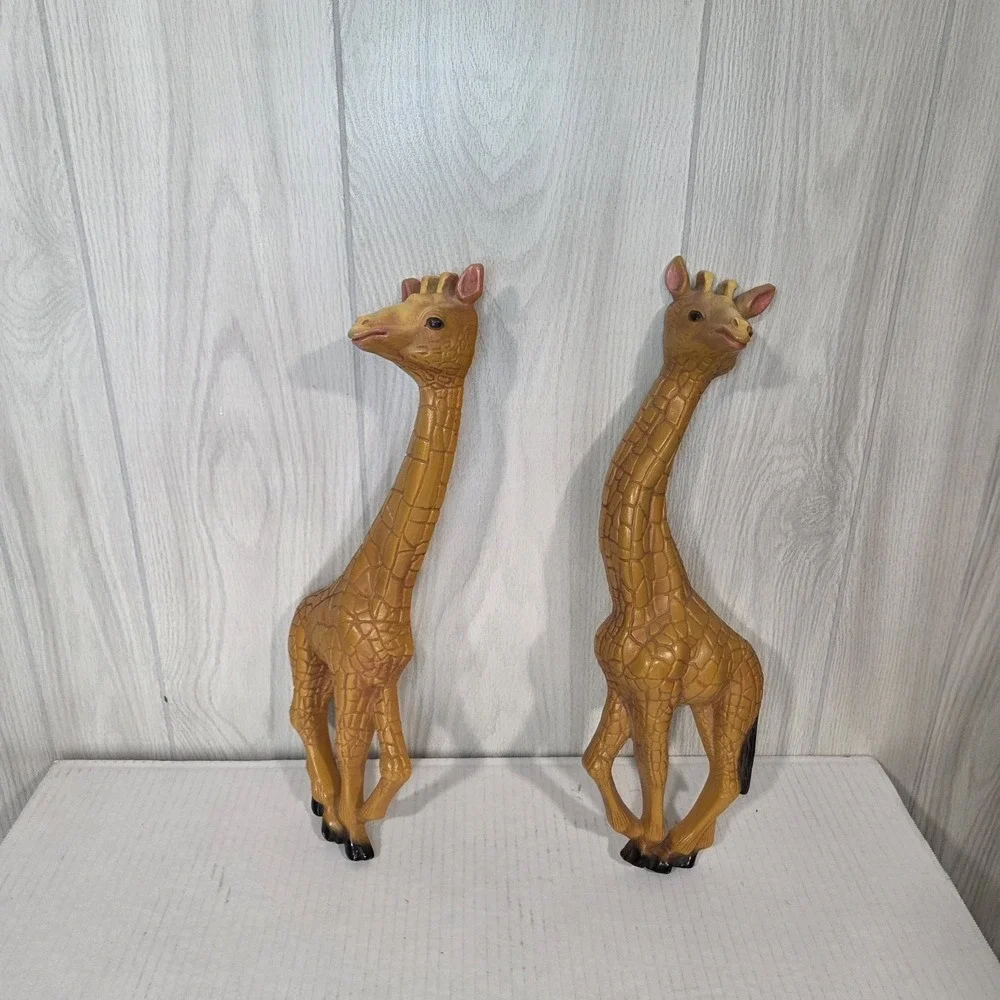 HOMCO Giraffe Wall Hanging Vintage 70s Animal Zoo Safari Decor Lot of TWO 18